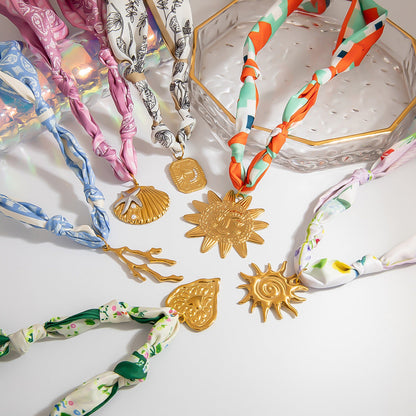 Stainless Steel Scarf Necklace with Fruit and Animal Pendants
