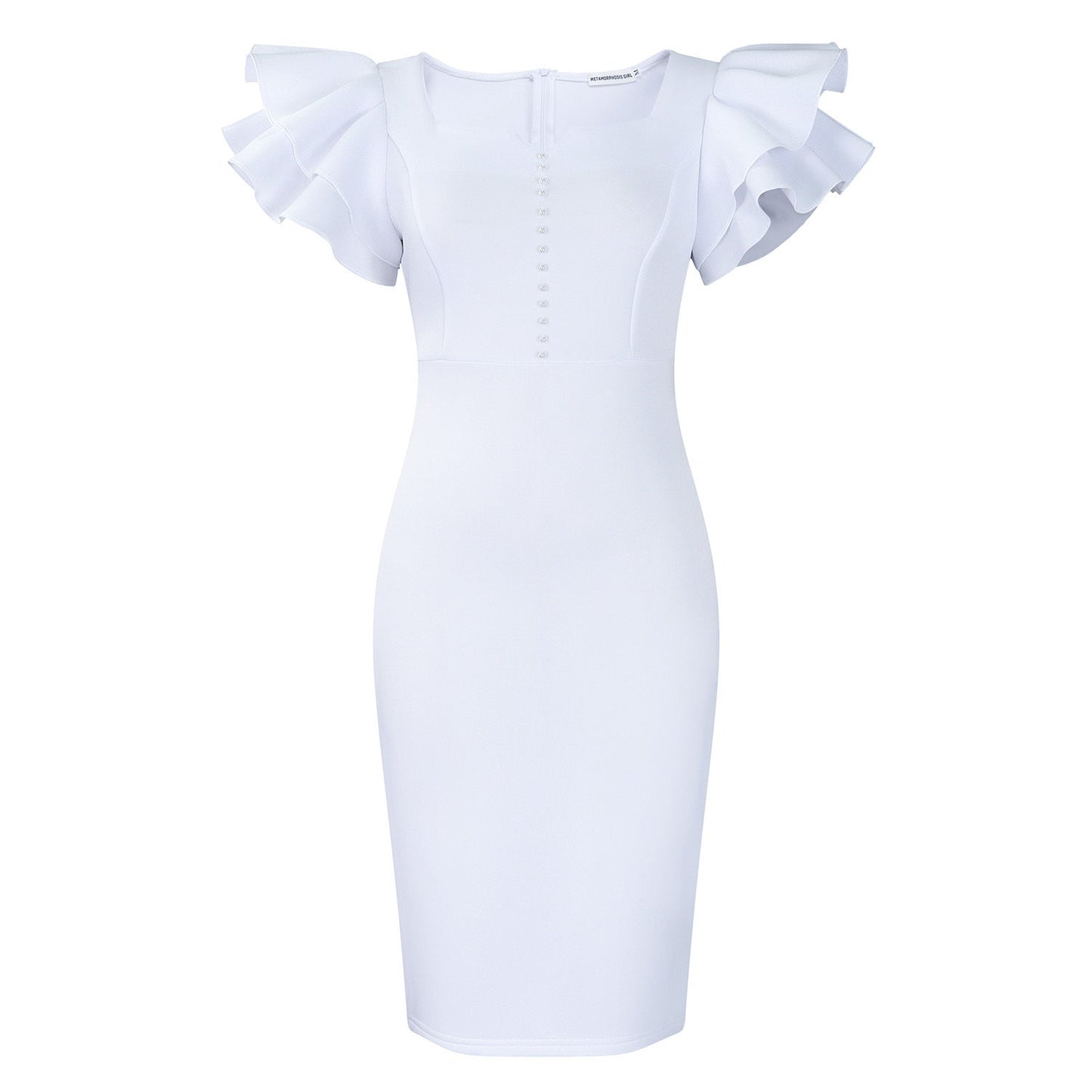 Elegant V-Neck Pearl Detail Bodycon Dress