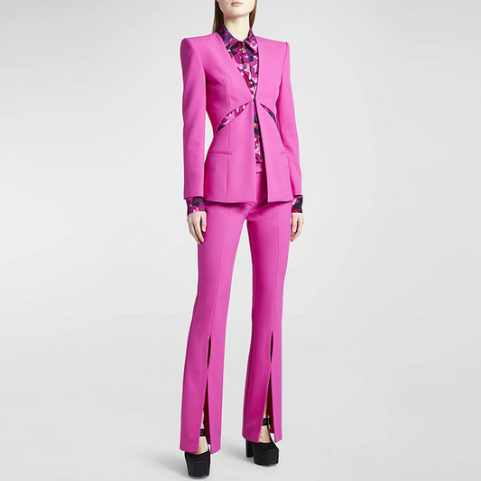 Chic Hollow Design Blazer Set with Tailored Pants