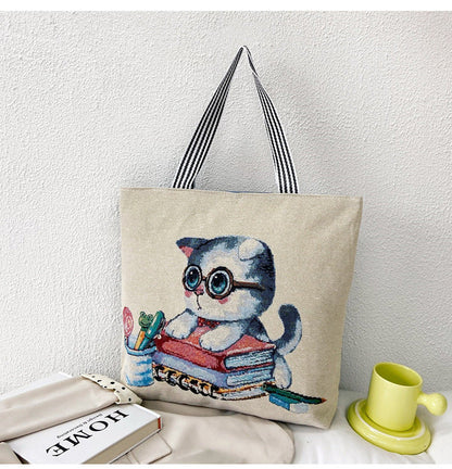 Ethnic Vintage Embroidered Canvas Tote Bag for Women