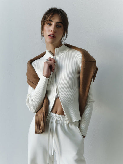 Casual Long Sleeve Cardigan Zipper Knit Jacket for Women