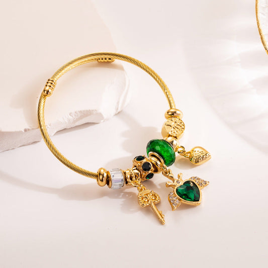 Diy Beaded Bracelet with Angel Wings Heart Pendant Adjustable Owl Charm for Women