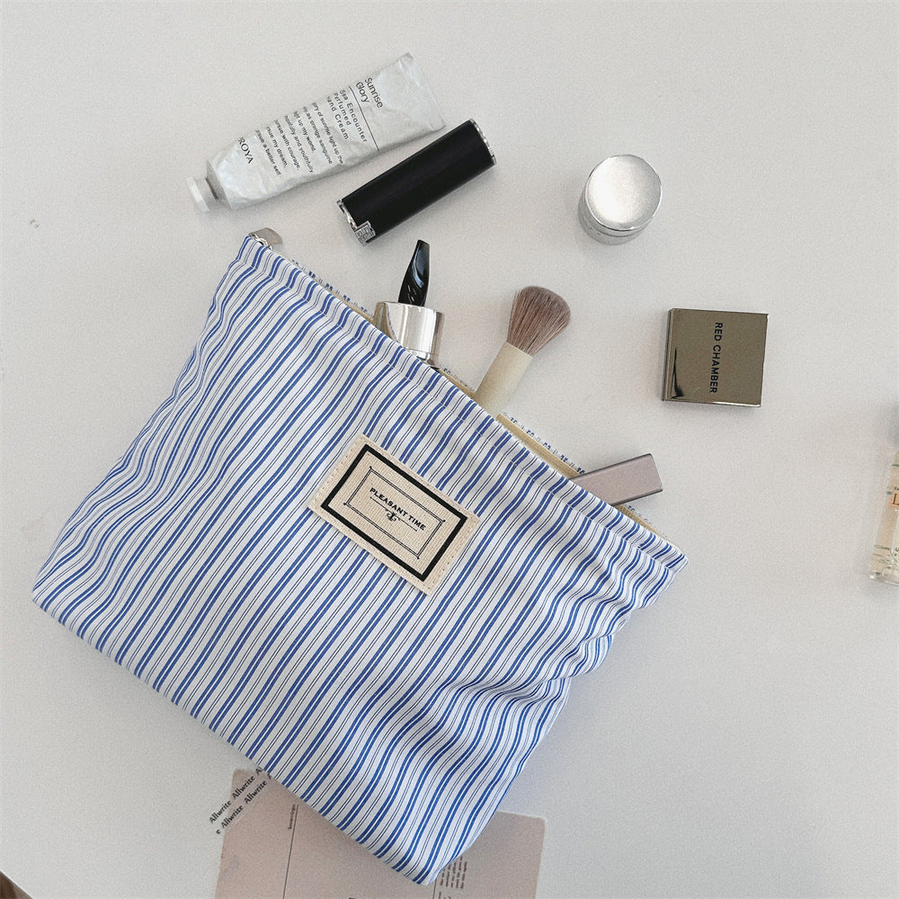 Striped Color Block Portable Make Up Bag