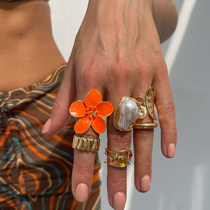 Baroque-Inspired Pearl And Gemstone Ring With Floral Design