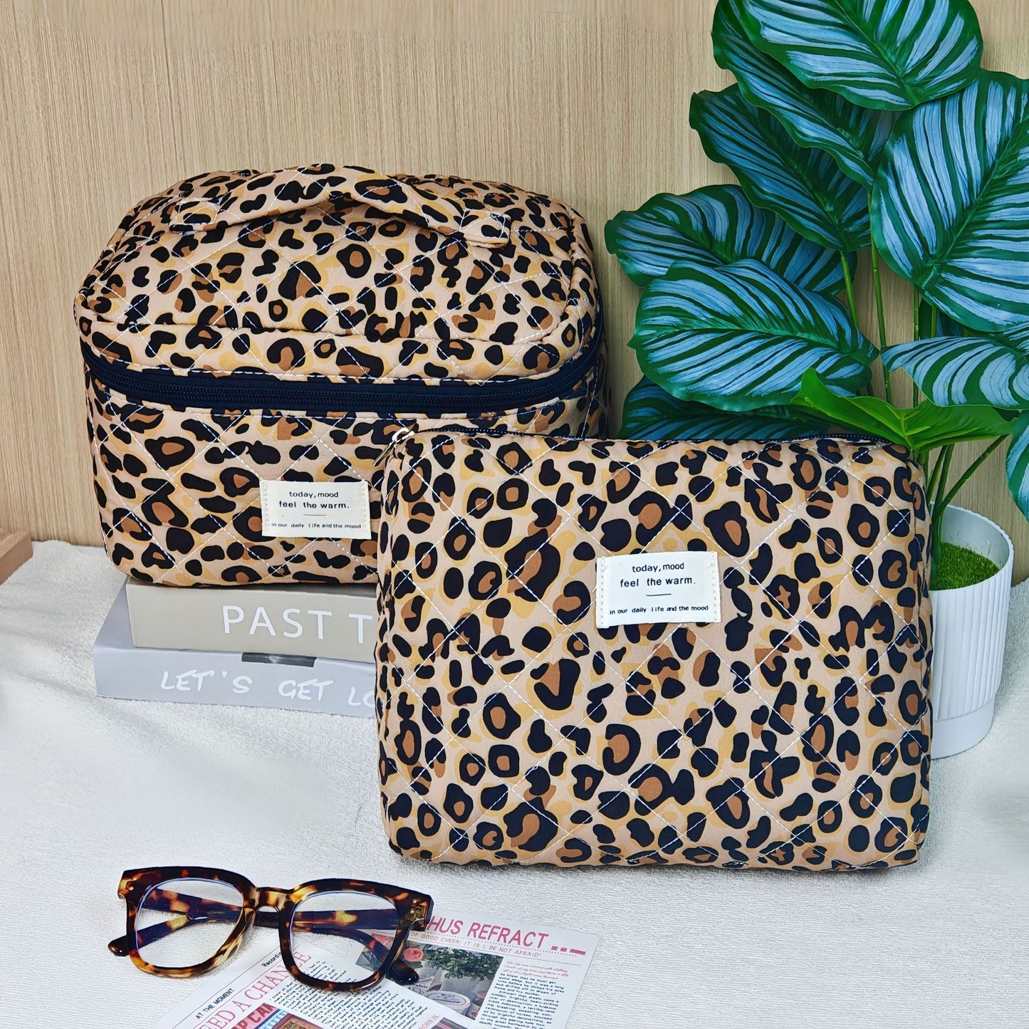 Large Capacity Leopard Print Quilted Makeup Bag