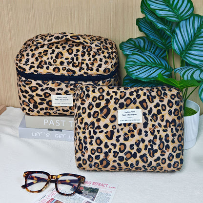 Large Capacity Leopard Print Quilted Makeup Bag
