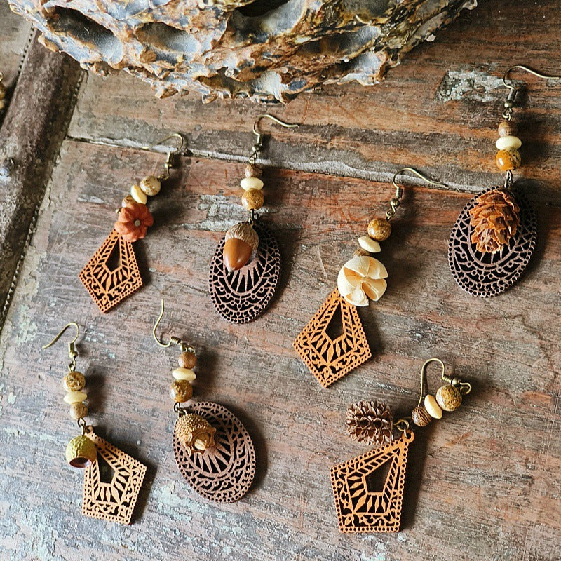 Geometric Bohemian Hollow Wood Earrings for Women