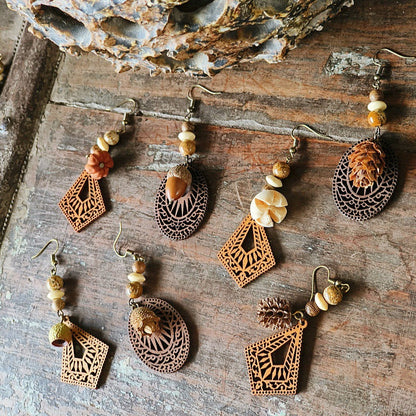 Geometric Bohemian Hollow Wood Earrings for Women