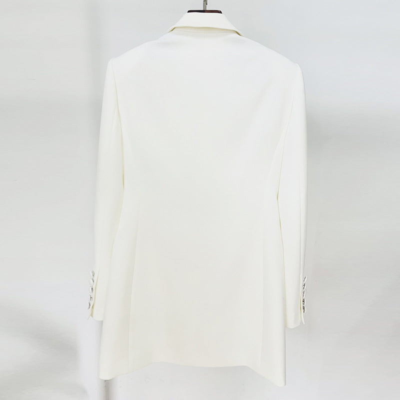 Wool Blend Blazer Elegant Chic Mid-Length Jacket
