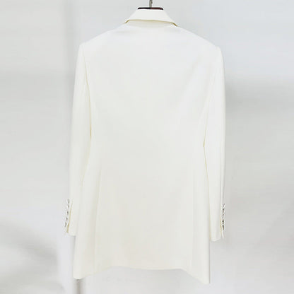 Wool Blend Blazer Elegant Chic Mid-Length Jacket