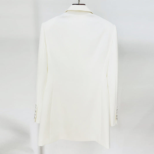 Wool Blend Blazer Elegant Chic Mid-Length Jacket