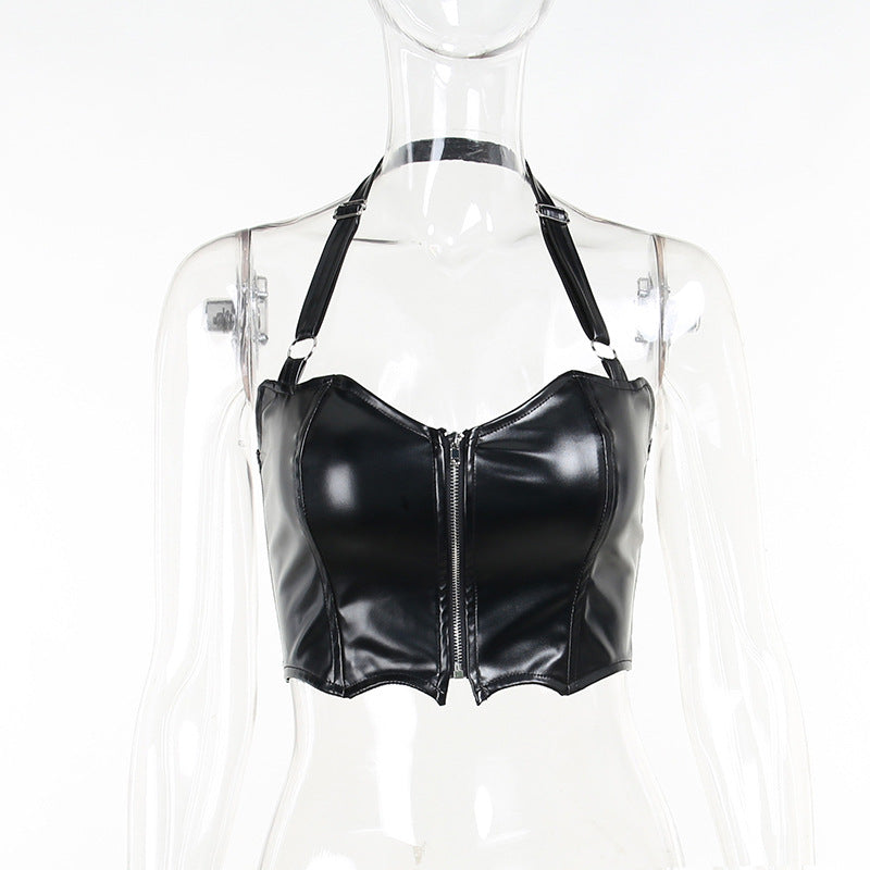 Dark Batwing Crop Top Women Sexy Zipper Tank Top