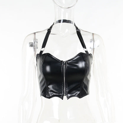 Dark Batwing Crop Top Women Sexy Zipper Tank Top