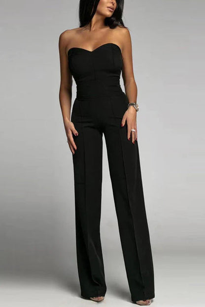Slim Fit Strapless Jumpsuit With Geometric Pattern