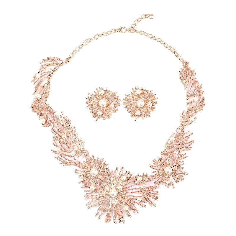 Geometric Vintage Pearl-Style Statement Necklace Set