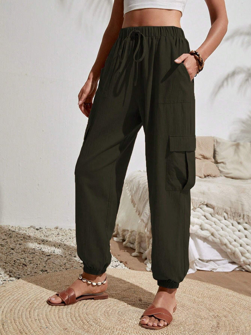 Women'S Spring And Summer New Versatile Solid Color Pocket Casual Cargo Women'S Pants