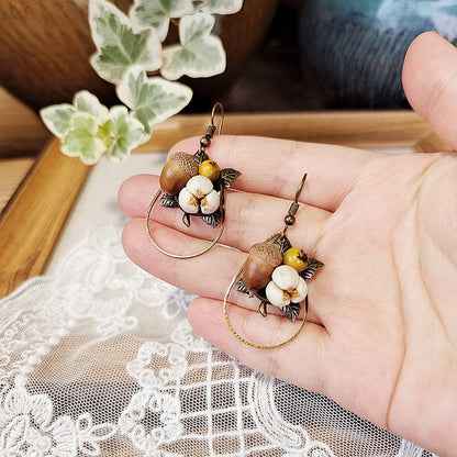 Geometric Botanical Wood Acorn Dangle Earrings
