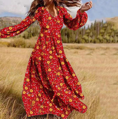 Winter Casual Style Women'S Chiffon Pullover V-Neck Large Swing Dress