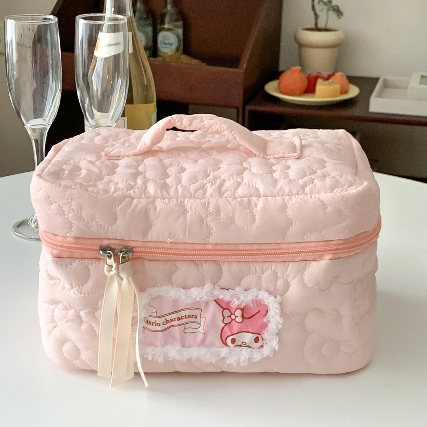Quilted Patch Cosmetic Bag Cute Portable Large Capacity Bag