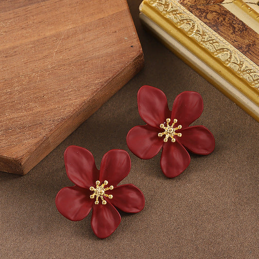 18K Gold Plated Fashion Klein Blue Floral Stud Earrings