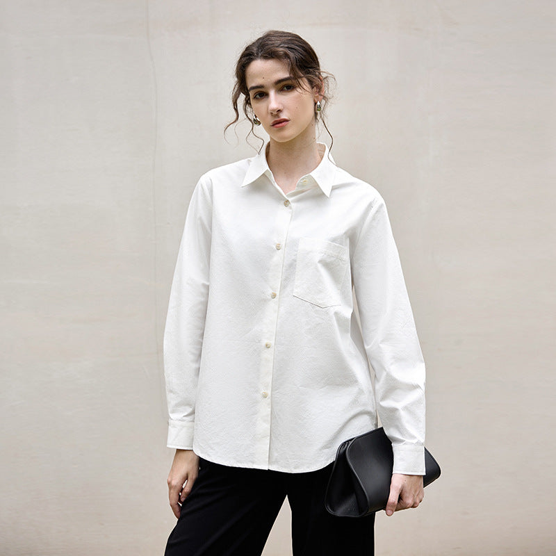 Classic White Long Sleeve Cotton-Linen Shirt