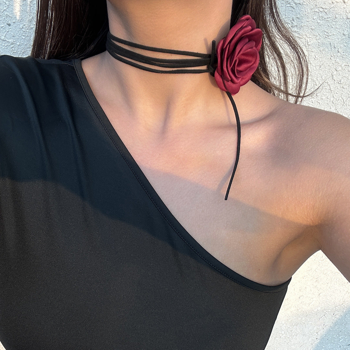 Handmade Rose Flower Necklace Creative Long Choker