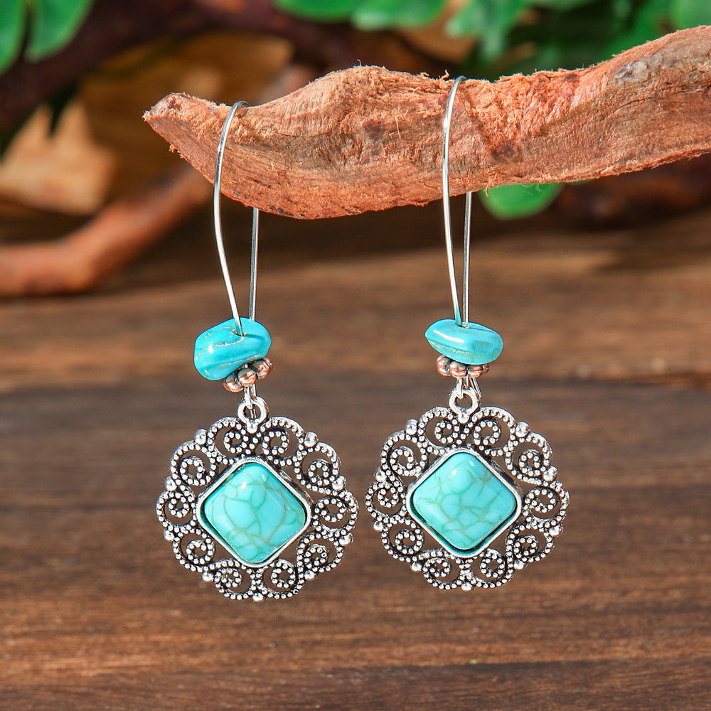 Geometric Turquoise Fringe Earrings Set Bohemian Style