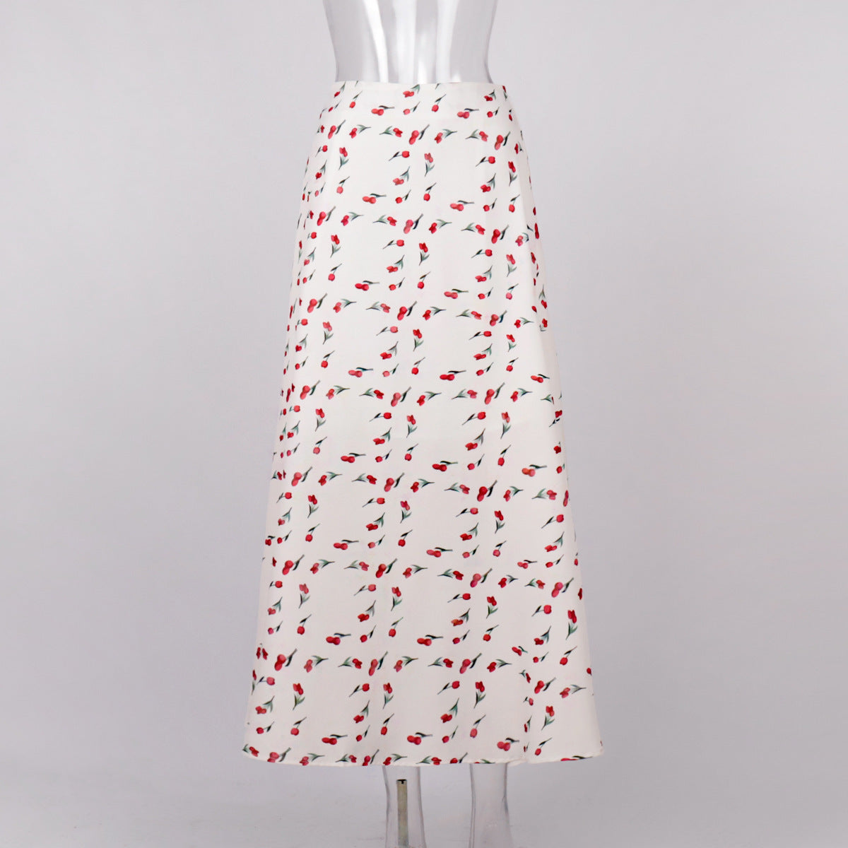 Cherry Print Elegant High-Waisted Midi Skirt