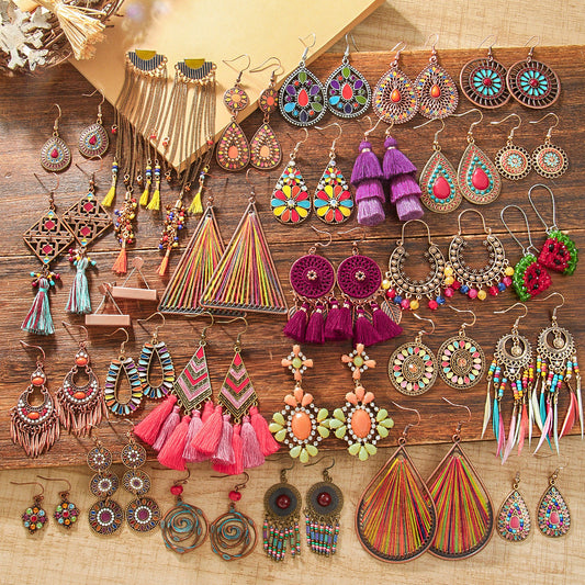 Bohemian Tassel Drop Earrings Colorful Ethnic Jewelry Set