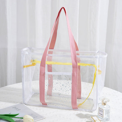 Multicolor Clear PVC Nylon Large Capacity Zip Tote Bag