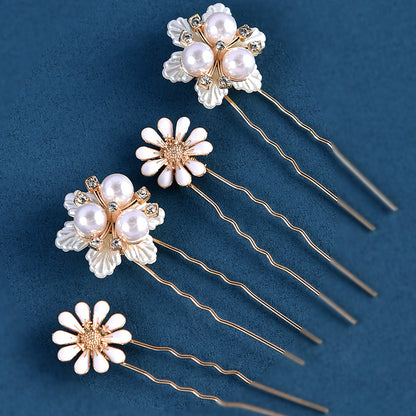 Bridal Hair Accessories Handmade Pearl Daisy Hairpins U-Shaped Hair Forks