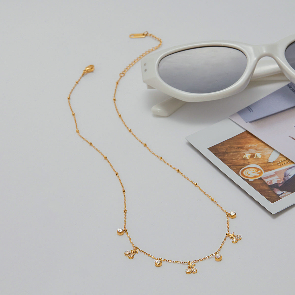 Gold Cherry Charm Zircon Choker Necklace