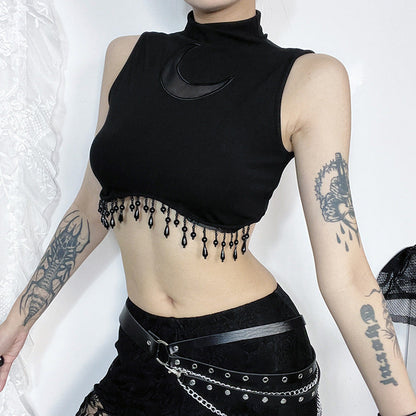 Moon Pattern High Neck Sleeveless Top for Women