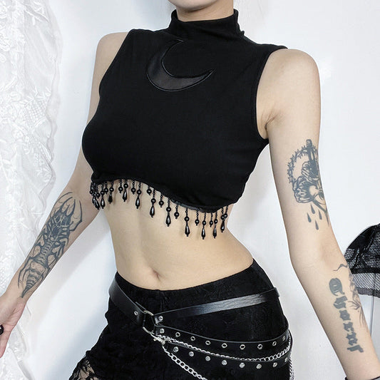 Moon Pattern High Neck Sleeveless Top for Women