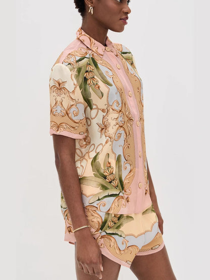 Elegant Floral Linen Short Set for Casual Wear