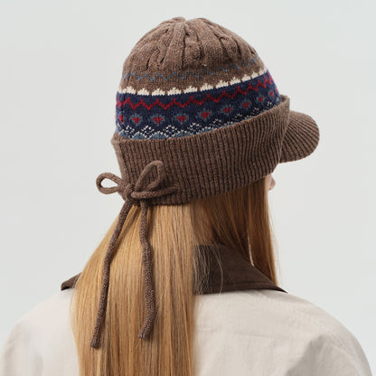 Retro Braided Wool Blend Knit Cap for Women