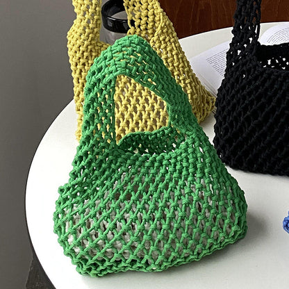 Stylish Woven Tote Bag Cotton Rope Handbag Weekend Casual