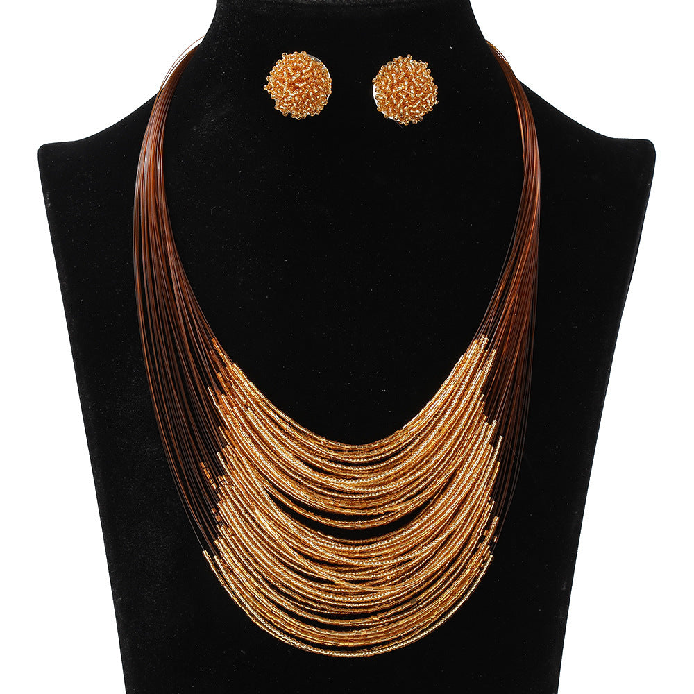 Bohemian Multi-Layer Beaded Necklace and Earring Set for Women