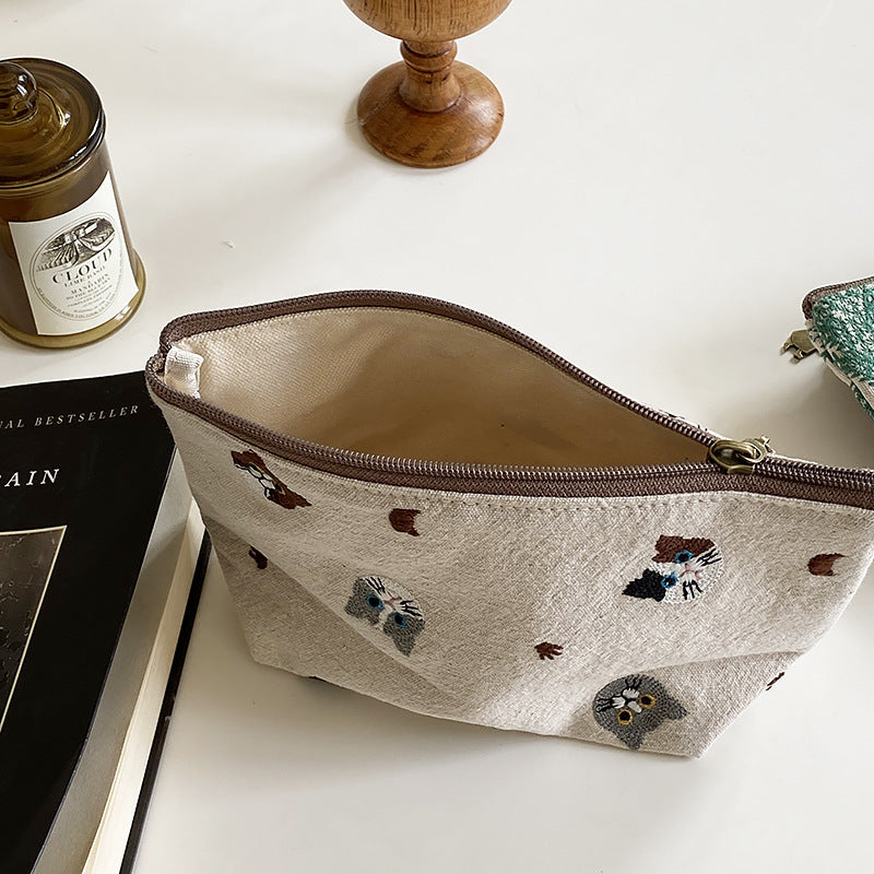Portable Embroidered Makeup Bag - Cartoon Coin Purse