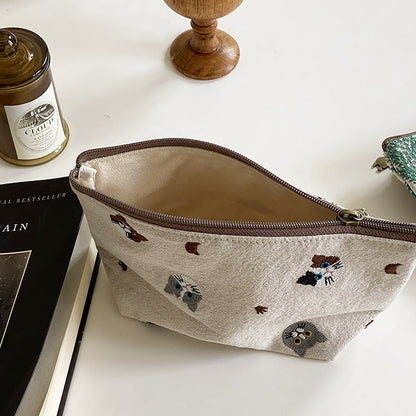 Portable Embroidered Makeup Bag - Cartoon Coin Purse