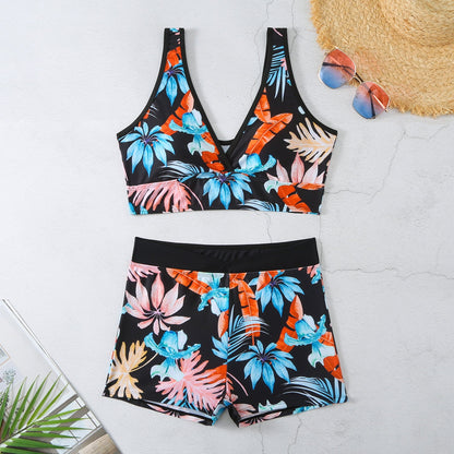 New Swimsuit Printing V-Shaped Ladies Split Bikini