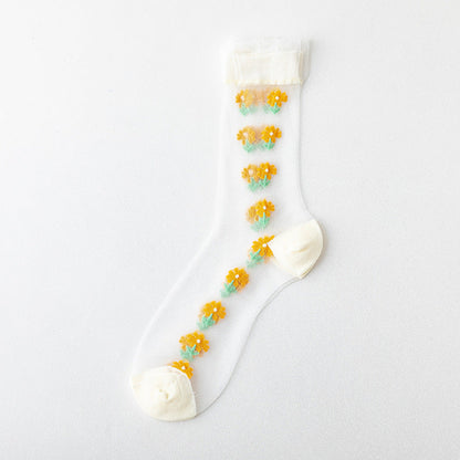 Rufia - Adorable Embroidered Sheer Socks