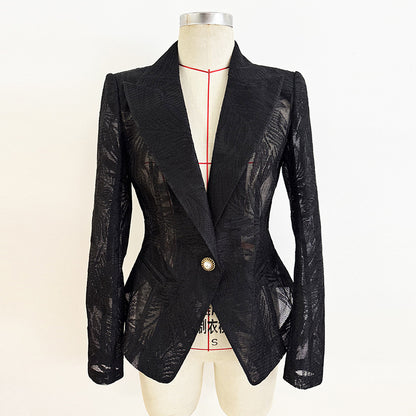 Fashionable Slim Fit Embroidered Mesh Blazer Jacket
