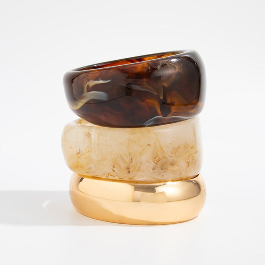 Vintage Ombre Semi-Transparent Resin Bracelet Stylish Irregular Polygon Stretchable Bangle