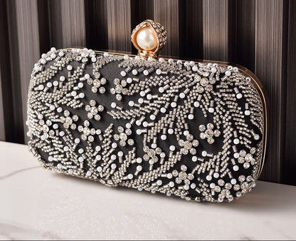 Embroidered Rhinestone Evening Clutch Bag Champagne Color