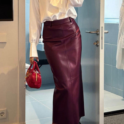 Burgundy High Waist Split Maxi Skirt for Elegant Casual Wear
