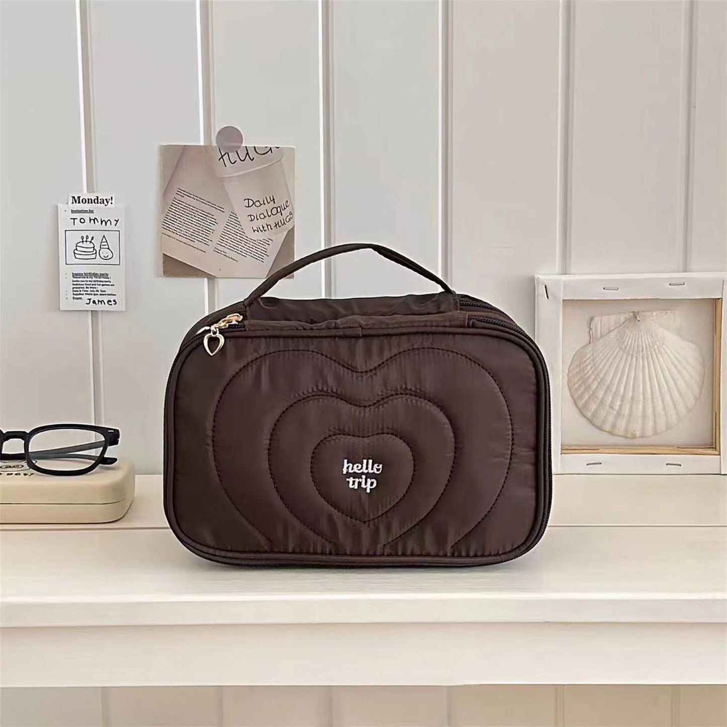 Salt Blue Portable Makeup Bag Embroidered Travel Organizer