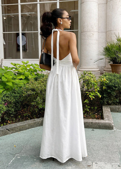 Halter Backless Maxi Dress Lightweight Fabric
