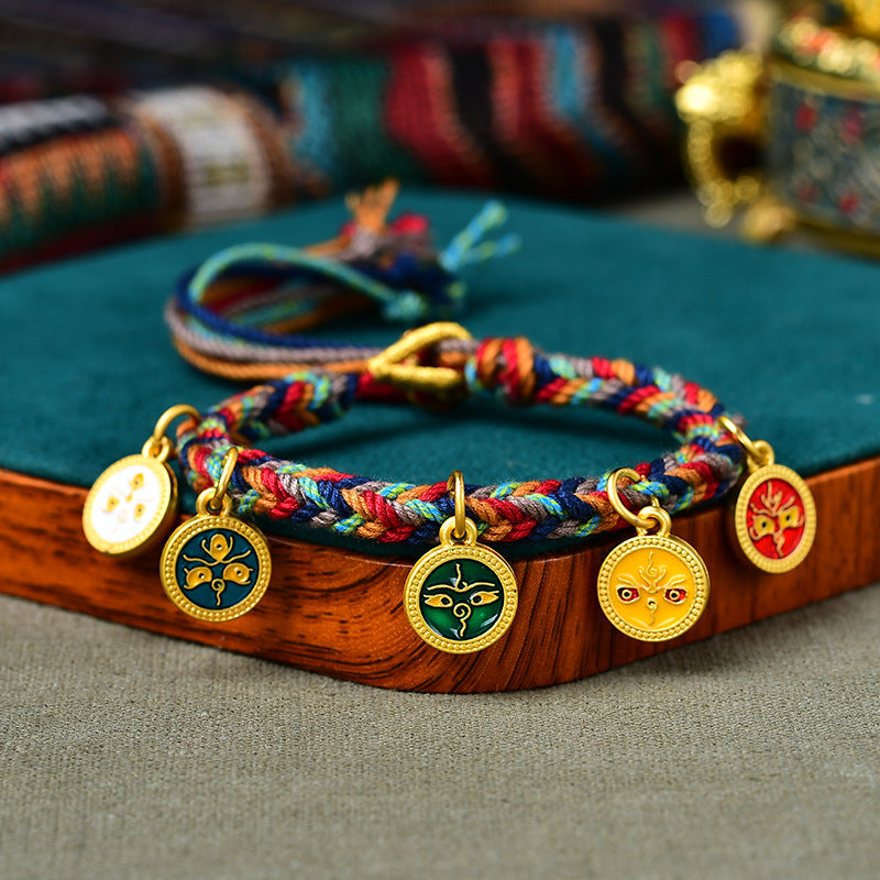 Hand-Woven Tibetan Five-Way Hand Rope Hand-Rubbed Cotton Four-Strand Bracelet Jewelry Retro Ethnic Style Bracelets For Men And Women.