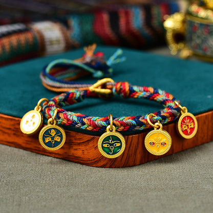 Hand-Woven Tibetan Five-Way Hand Rope Hand-Rubbed Cotton Four-Strand Bracelet Jewelry Retro Ethnic Style Bracelets For Men And Women.